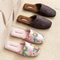 Embroidered Floral Ox-Tendon Sole Plush Slippers