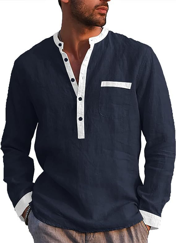 Long Sleeved Henry Cotton Linen Shirts