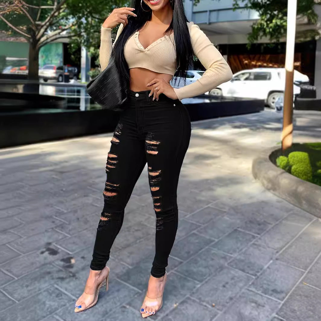 Trendy Ripped Black Jeans