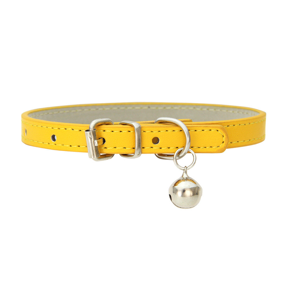 Japanese Style Bell PU Leather Leash Pet Dog Collar