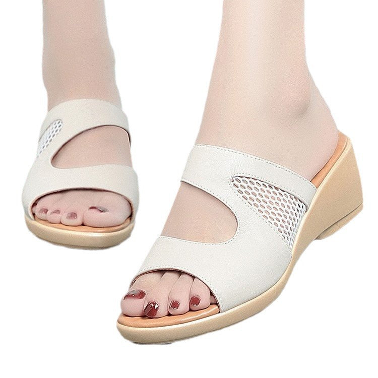 Hollow-out Mid Heel Peep Toe Sandals