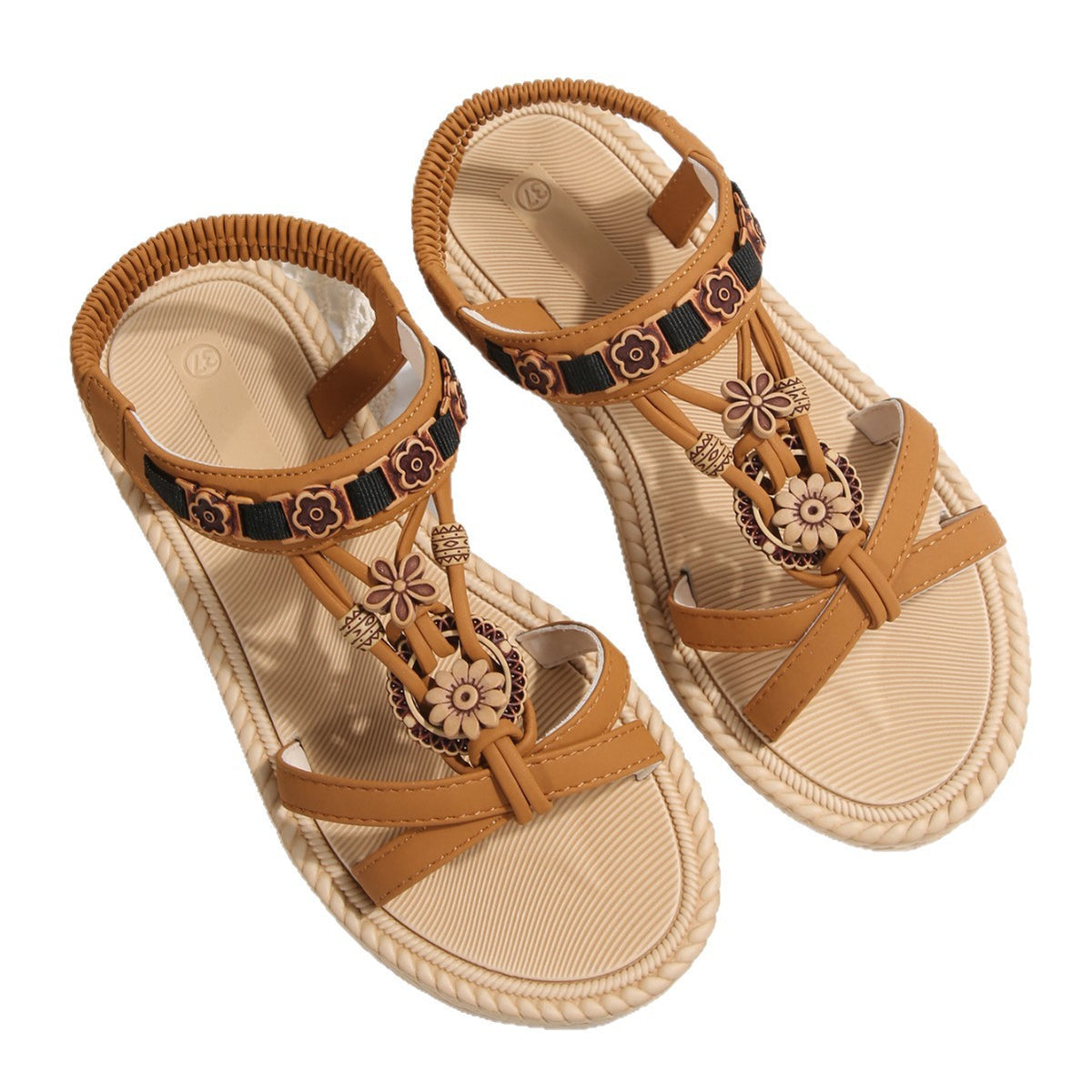 Large-Size Flat Beaded Sandals