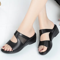 Hollow-out Mid Heel Peep Toe Sandals